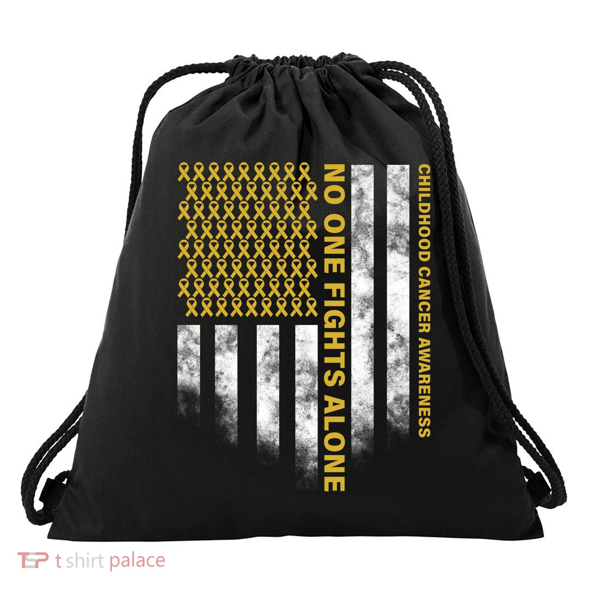No One Fights Alone Childhood Cancer Drawstring Bag