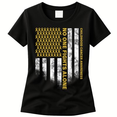 No One Fights Alone Childhood Cancer Womens T-Shirt