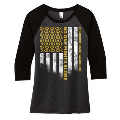 No One Fights Alone Childhood Cancer Women's Tri-Blend 3/4-Sleeve Raglan Shirt