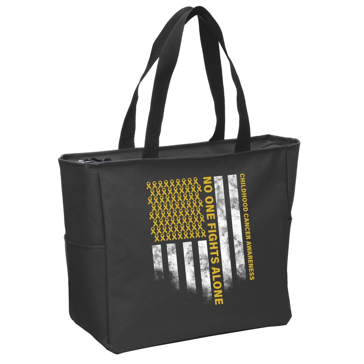 No One Fights Alone Childhood Cancer Zip Tote Bag