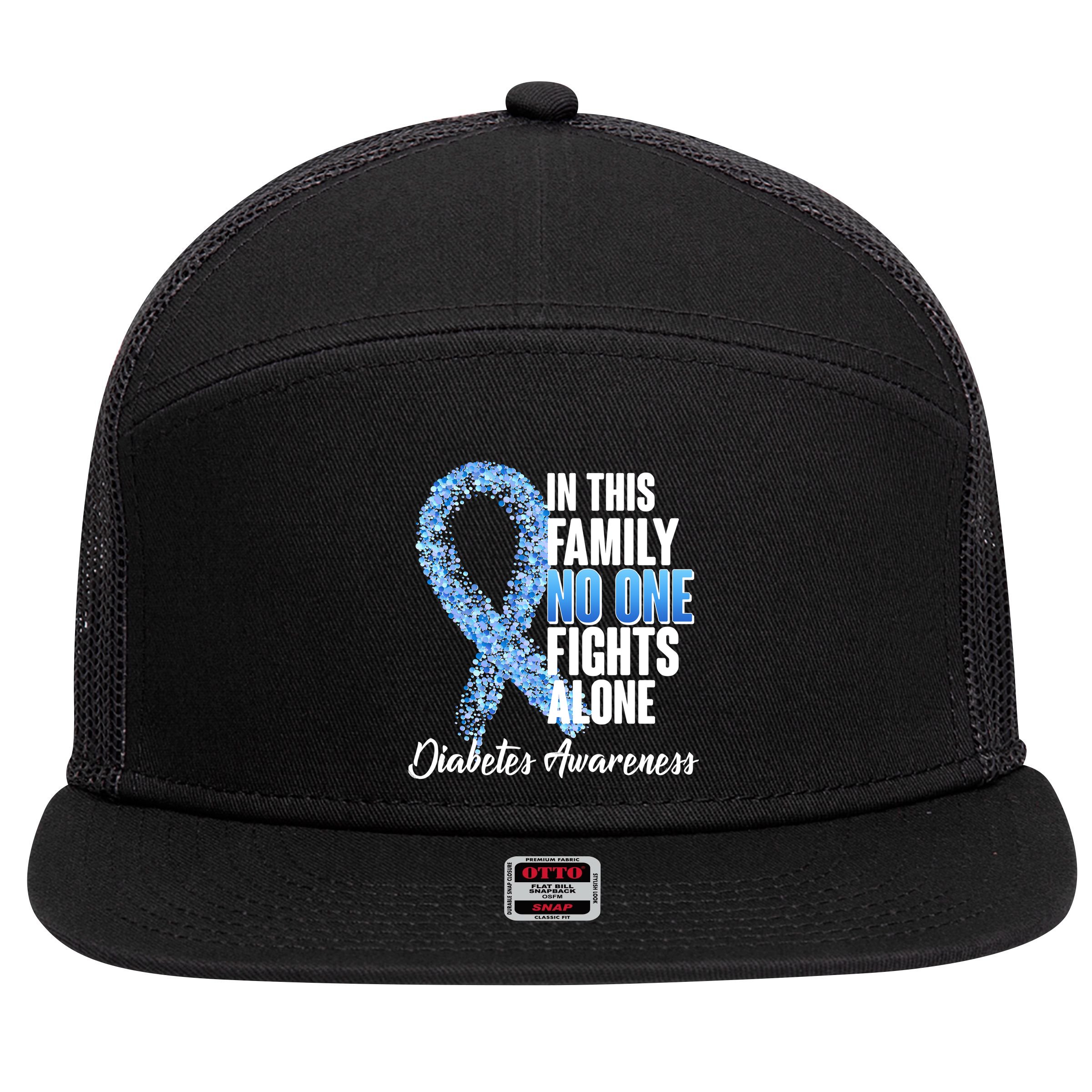No One Fights Alone Diabetes Awareness 7 Panel Mesh Trucker Snapback Hat