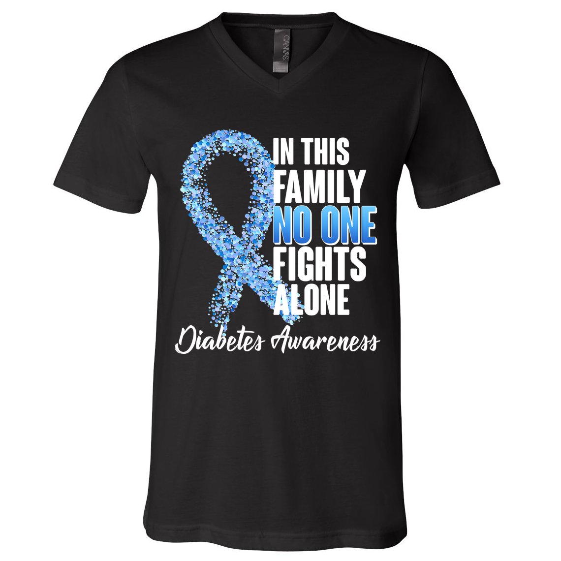No One Fights Alone Diabetes Awareness V-Neck T-Shirt
