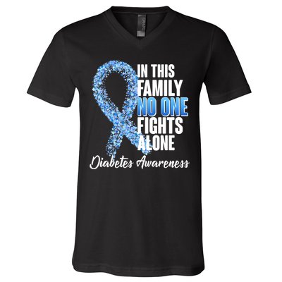 No One Fights Alone Diabetes Awareness V-Neck T-Shirt