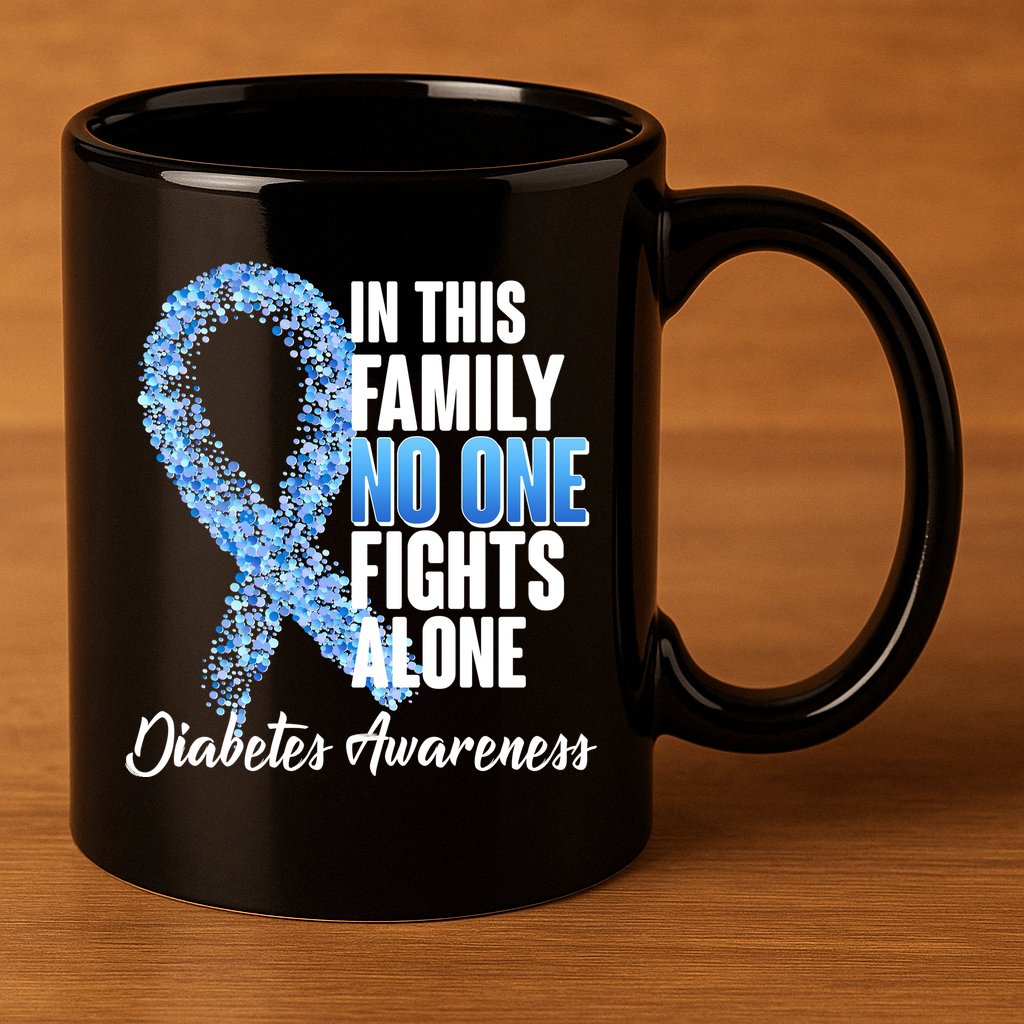No One Fights Alone Diabetes Awareness 11oz C Handle Ceramic Mug