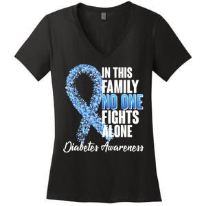 No One Fights Alone Diabetes Awareness Women's V-Neck T-Shirt