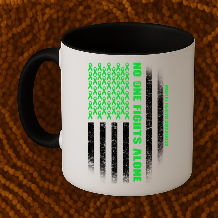 No One Fights Alone Mental Health Awareness Flag Mug