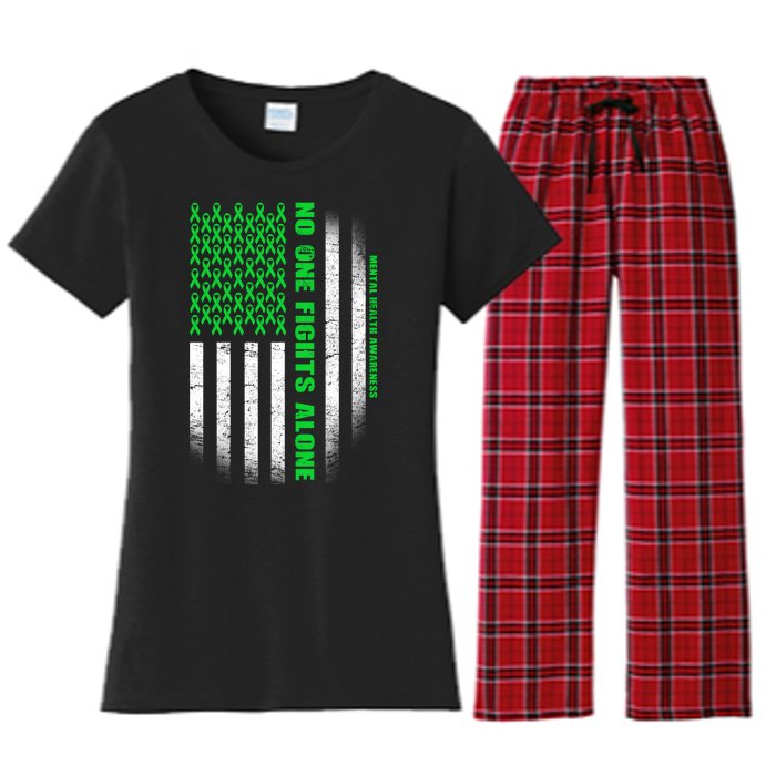 No One Fights Alone Mental Health Awareness Flag Women's Flannel Pajama Set