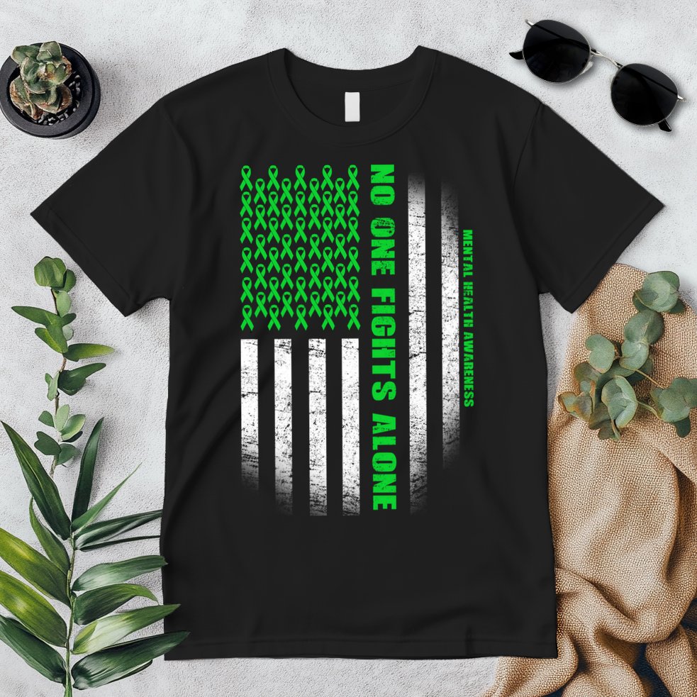 No One Fights Alone Mental Health Awareness Flag Premium T-Shirt