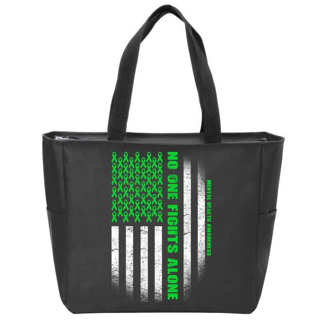 No One Fights Alone Mental Health Awareness Flag Zip Tote Bag