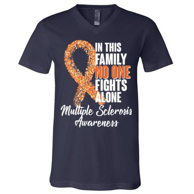 No One Fights Alone Multiple Sclerosis Awareness V-Neck T-Shirt