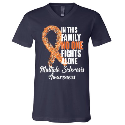 No One Fights Alone Multiple Sclerosis Awareness V-Neck T-Shirt