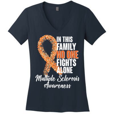 No One Fights Alone Multiple Sclerosis Awareness Women's V-Neck T-Shirt