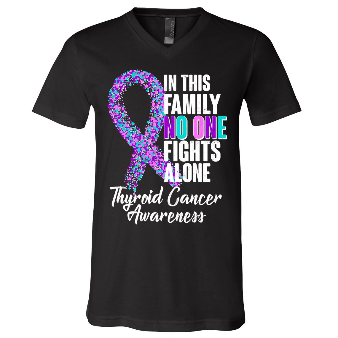 No One Fights Alone Thyroid Cancer Awareness V-Neck T-Shirt