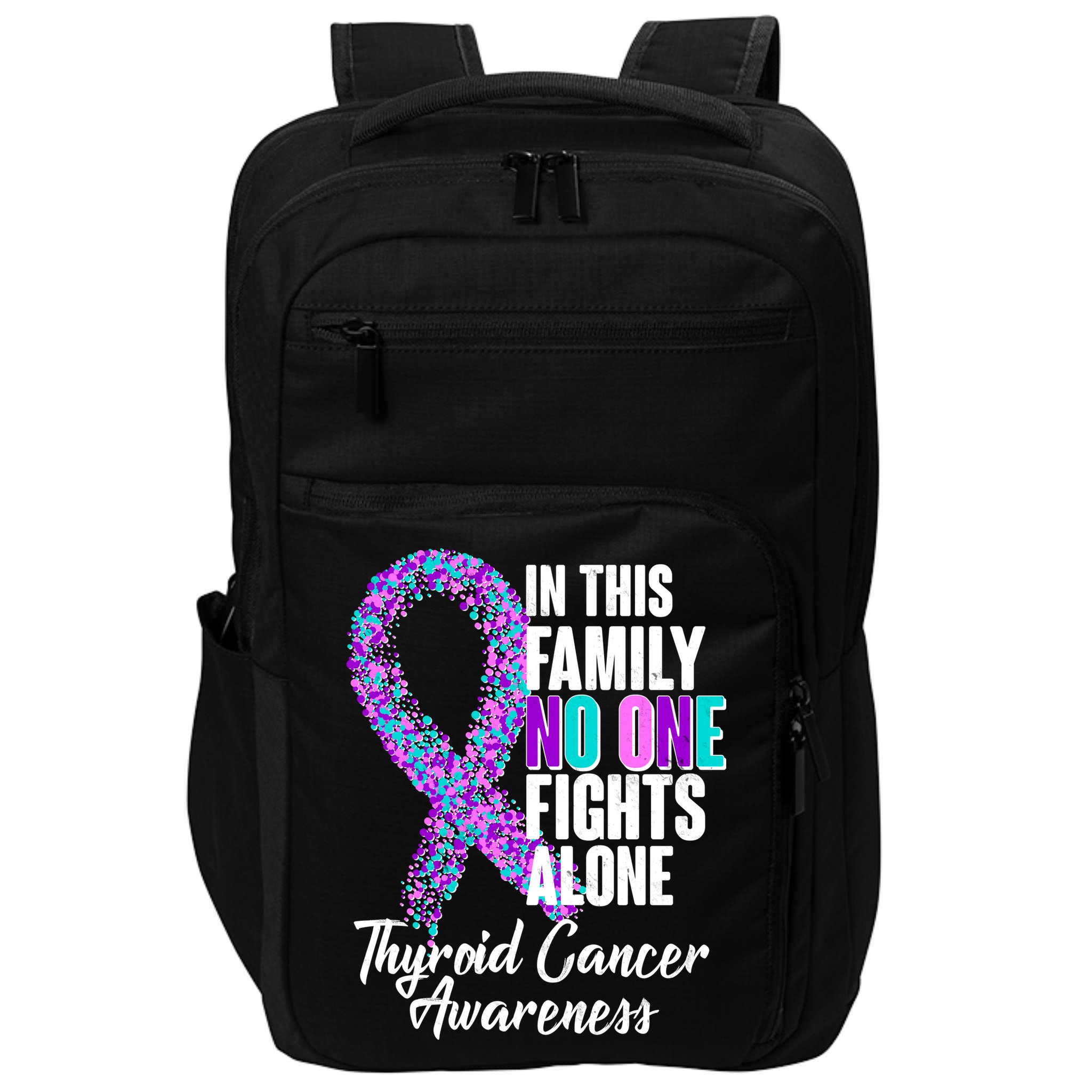 No One Fights Alone Thyroid Cancer Awareness Impact Tech Backpack