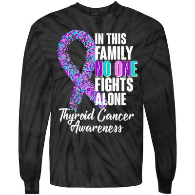 No One Fights Alone Thyroid Cancer Awareness Tie-Dye Long Sleeve Shirt