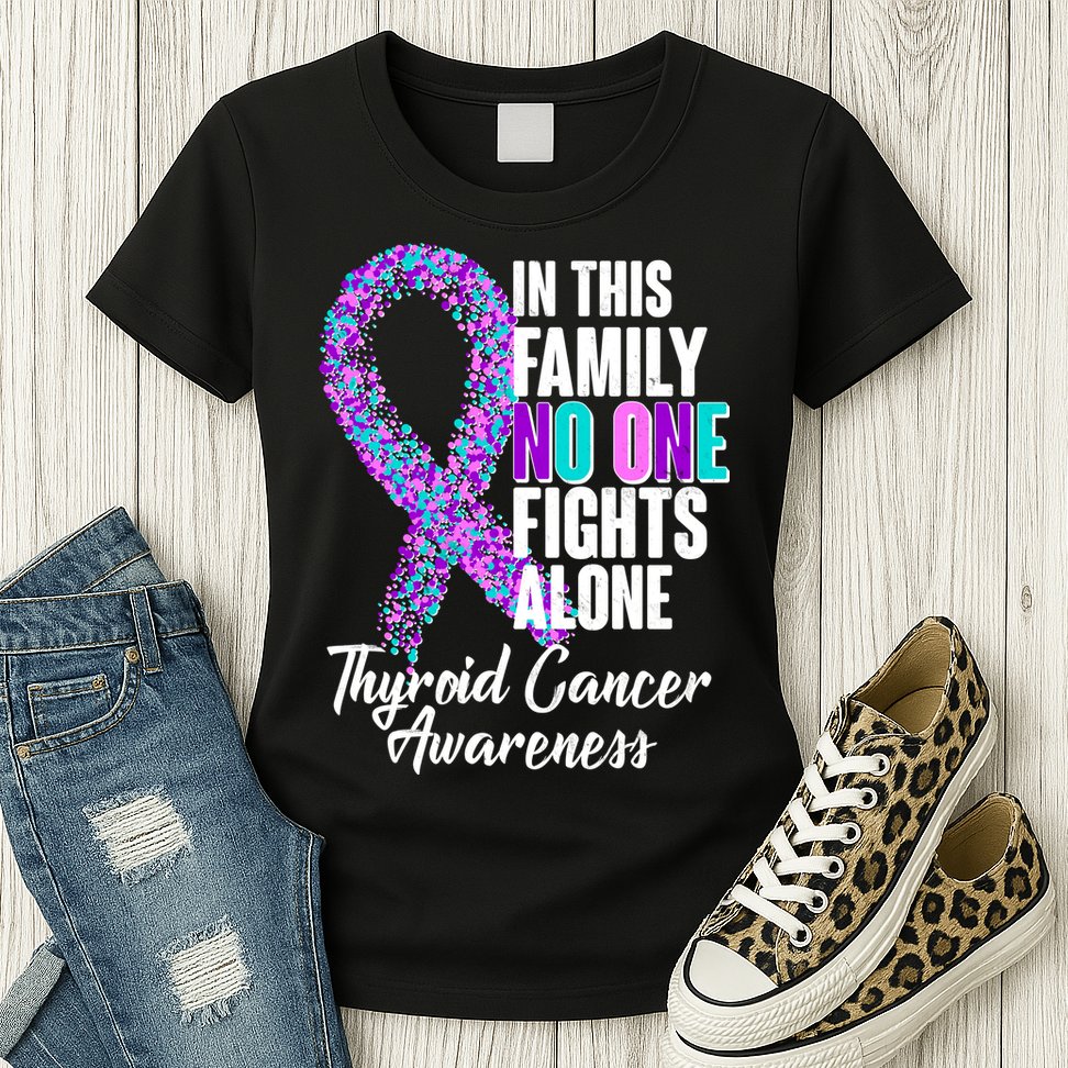 No One Fights Alone Thyroid Cancer Awareness Womens T-Shirt