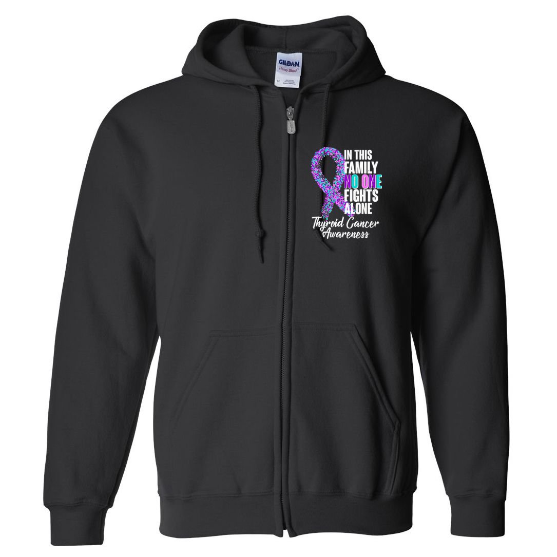 No One Fights Alone Thyroid Cancer Awareness Full Zip Hoodie