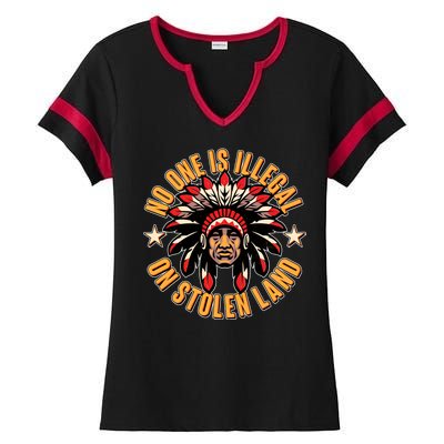 No One is Illegal On Stolen Land Ladies Halftime Notch Neck Tee