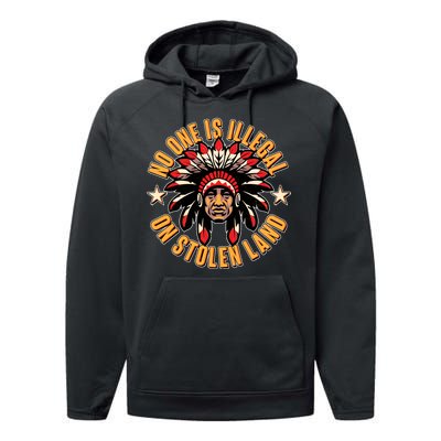 No One is Illegal On Stolen Land Performance Fleece Hoodie