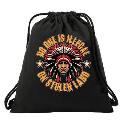 No One is Illegal On Stolen Land Drawstring Bag