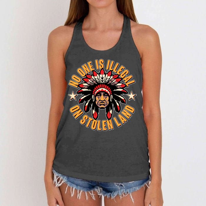 No One is Illegal On Stolen Land Women's Knotted Racerback Tank