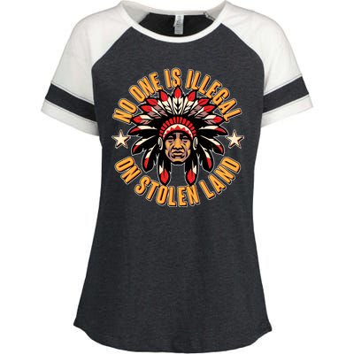 No One is Illegal On Stolen Land Enza Ladies Jersey Colorblock Tee