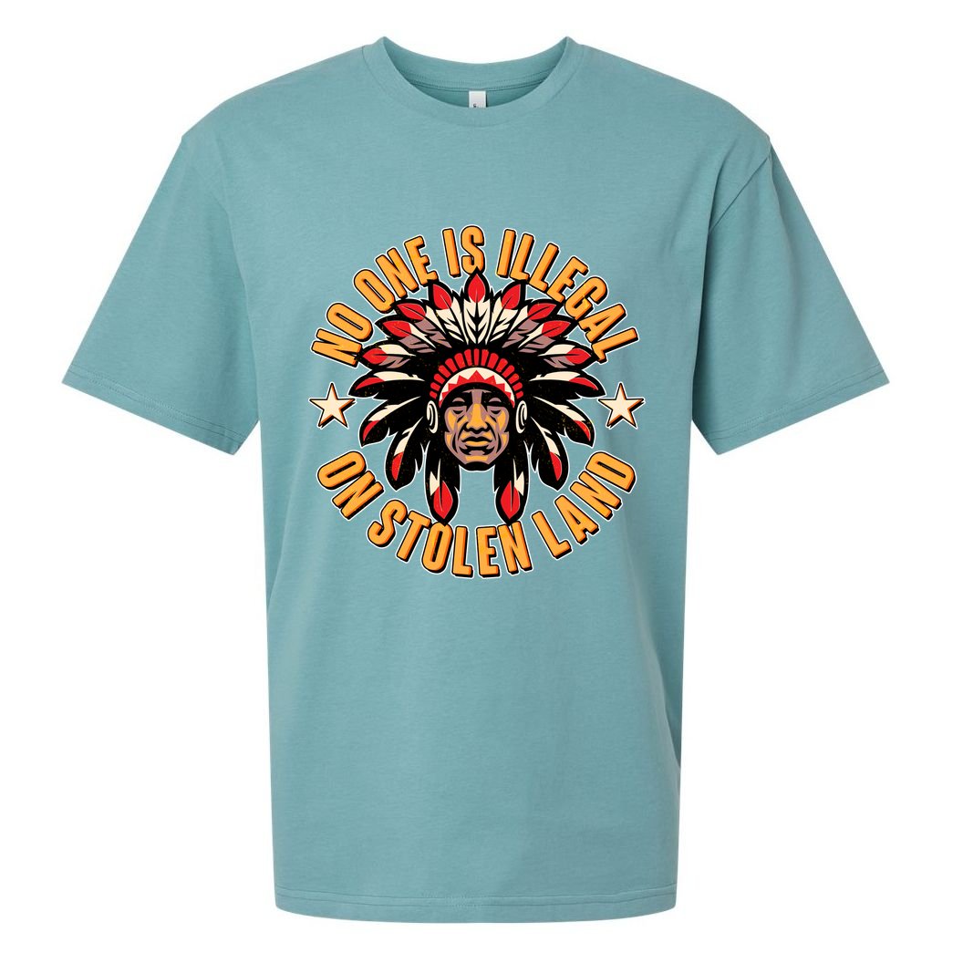No One is Illegal On Stolen Land Sueded Cloud Jersey T-Shirt