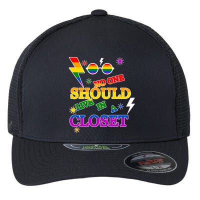 No One Should Live In A Closet LGBT-Q Gay Pride Proud Ally Flexfit Unipanel Trucker Cap