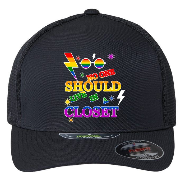 No One Should Live In A Closet LGBT-Q Gay Pride Proud Ally Flexfit Unipanel Trucker Cap