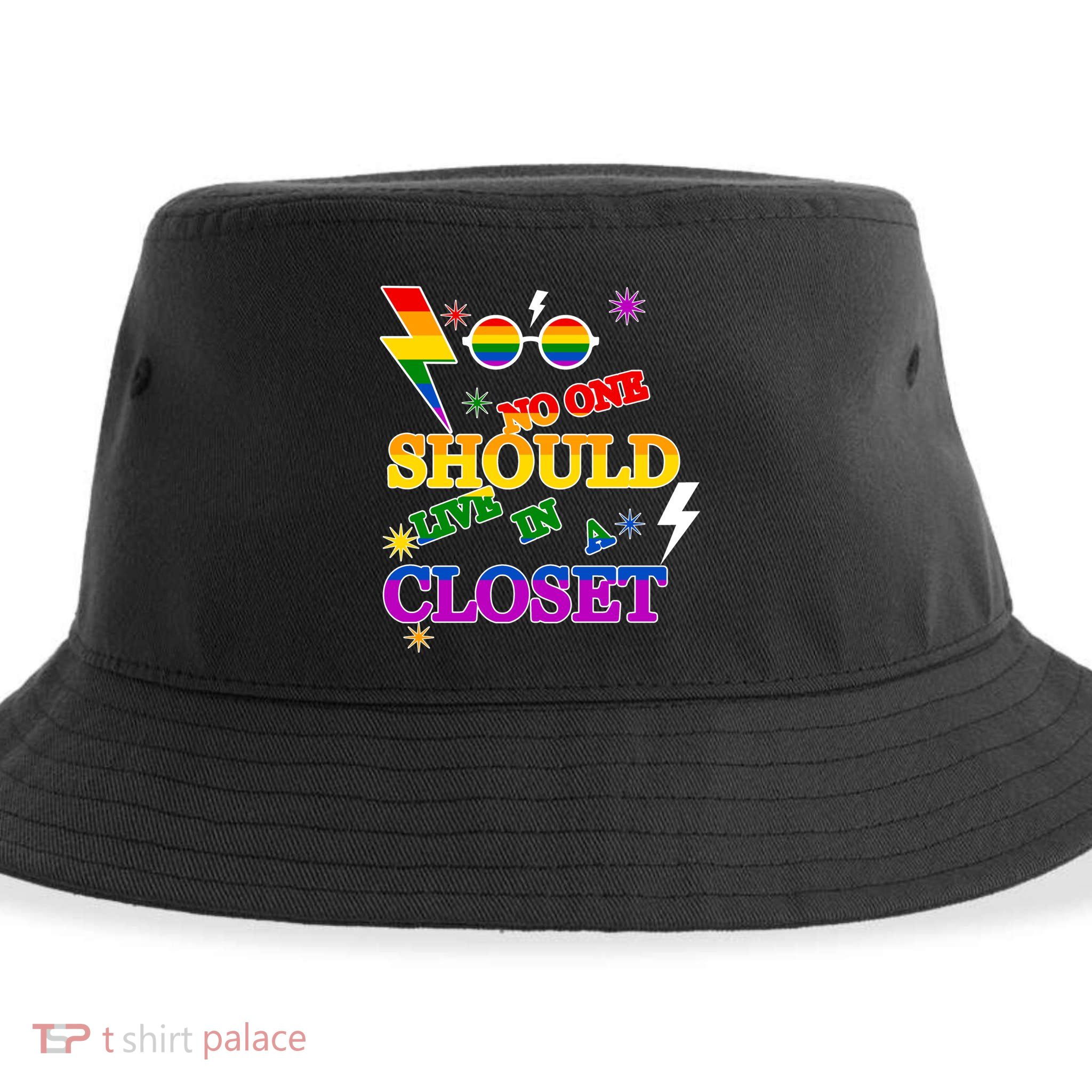 No One Should Live In A Closet LGBT-Q Gay Pride Proud Ally Sustainable Bucket Hat