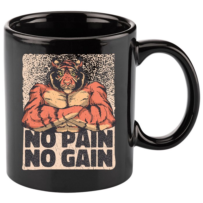 No Pain No Gain Strong Tiger 11oz C Handle Ceramic Mug