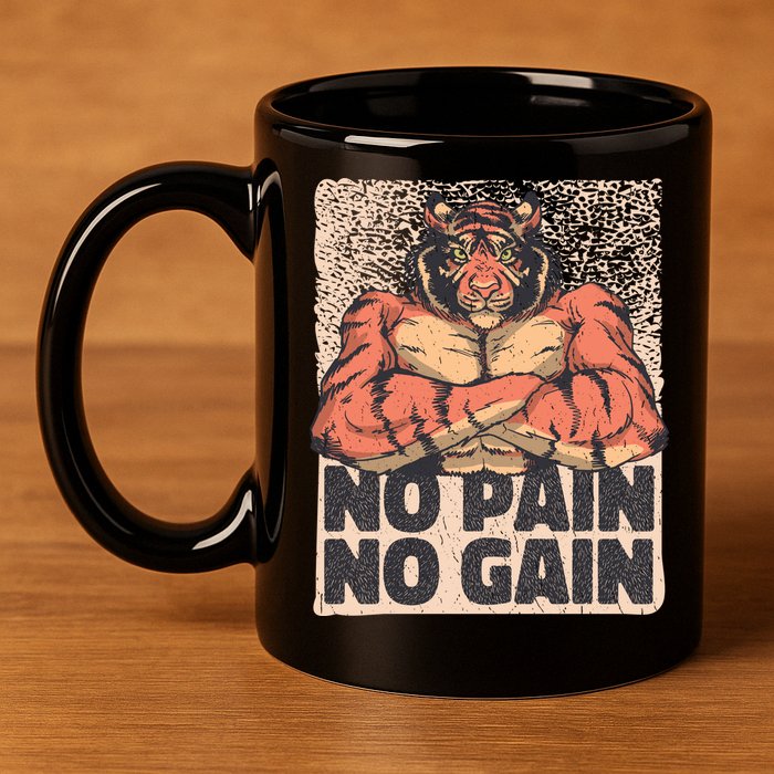 No Pain No Gain Strong Tiger 11oz C Handle Ceramic Mug