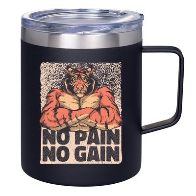 No Pain No Gain Strong Tiger 12oz Stainless Steel Coffee Mug