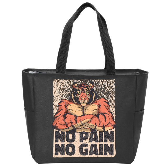 No Pain No Gain Strong Tiger Zip Tote Bag