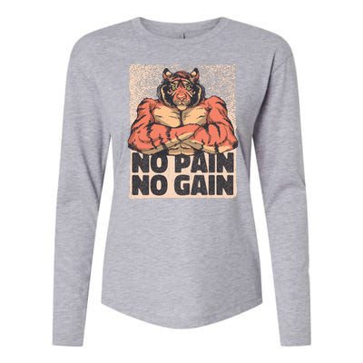 No Pain No Gain Strong Tiger Womens Cotton Relaxed Long Sleeve T-Shirt