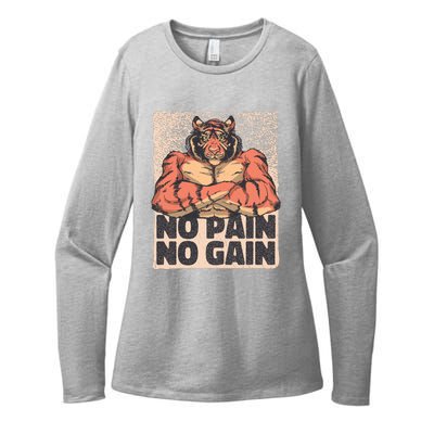 No Pain No Gain Strong Tiger Womens CVC Long Sleeve Shirt