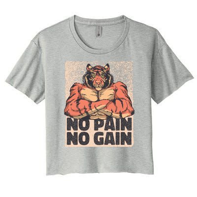 No Pain No Gain Strong Tiger Women's Crop Top Tee