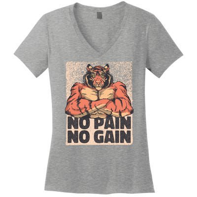 No Pain No Gain Strong Tiger Women's V-Neck T-Shirt