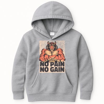 No Pain No Gain Strong Tiger Kids Hoodie