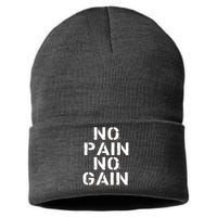 No Pain No Gain Workout Fitness Gym Logo Sustainable Knit Beanie