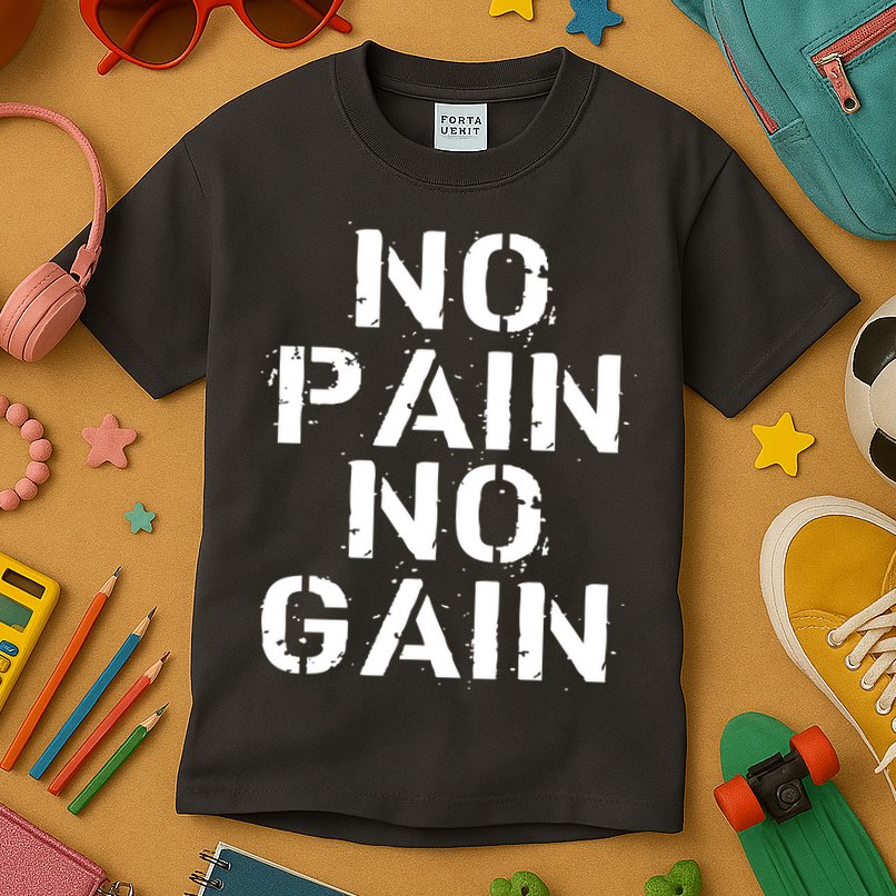 No Pain No Gain Workout Fitness Gym Logo Kids T-Shirt