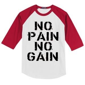 No Pain No Gain Workout Fitness Gym Logo Kids Colorblock Raglan Jersey