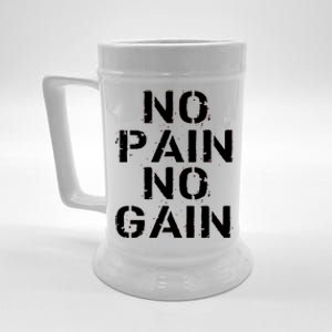 No Pain No Gain Workout Fitness Gym Logo Beer Stein