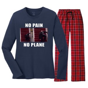 No Pain No Plane Funny Biden Stumbling Meme Women's Long Sleeve Flannel Pajama Set 