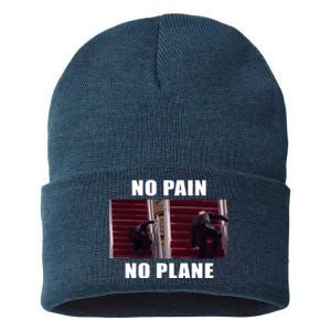 No Pain No Plane Funny Biden Stumbling Meme Sustainable Knit Beanie