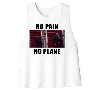 No Pain No Plane Funny Biden Stumbling Meme Women's Racerback Cropped Tank