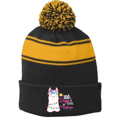 No Probllama 100 Days Of School Stripe Pom Pom Beanie