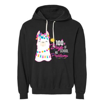 No Probllama 100 Days Of School Garment-Dyed Fleece Hoodie