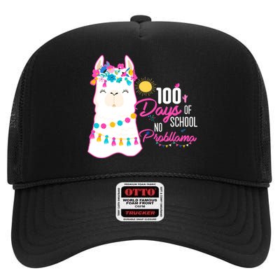 No Probllama 100 Days Of School High Crown Mesh Back Trucker Hat