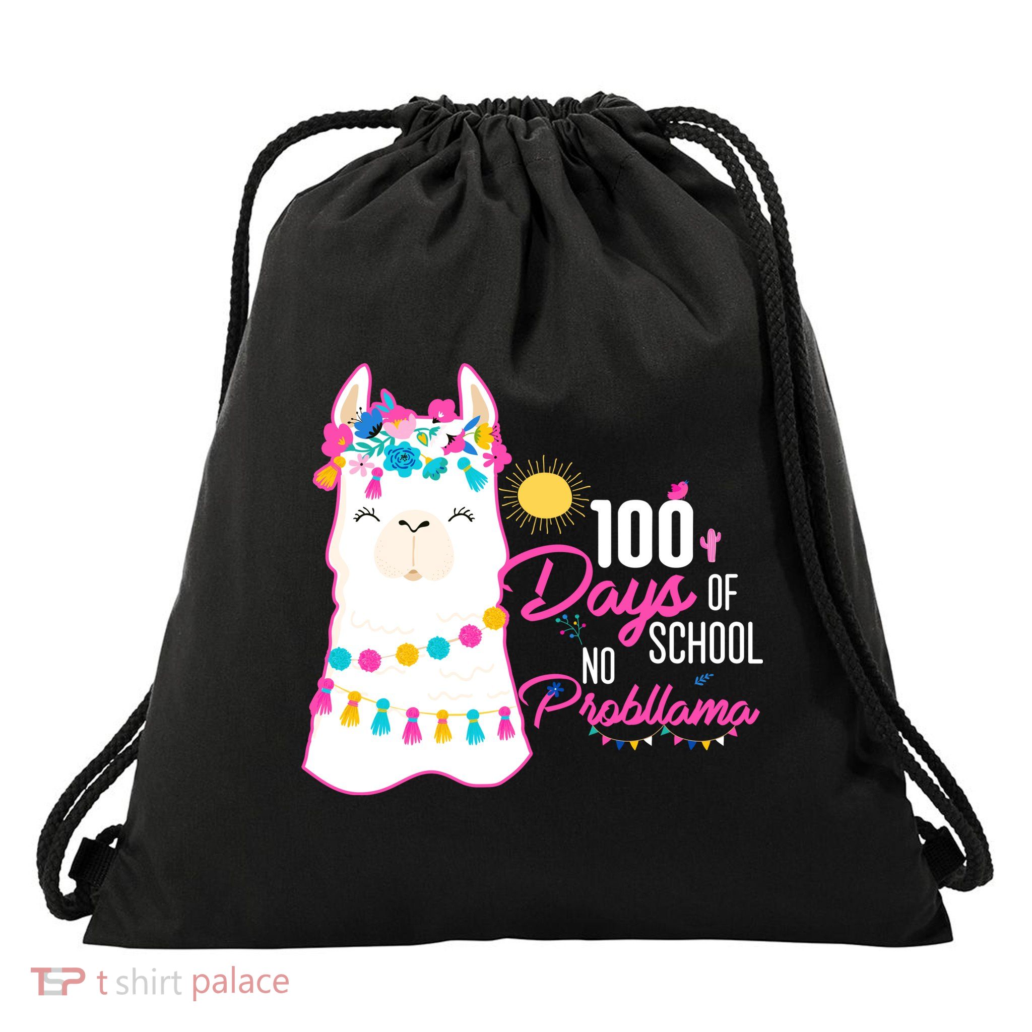 No Probllama 100 Days Of School Drawstring Bag